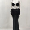 Black White Color Women Sexy Sleeveless V-Neck Bodycon 2 Pieces Bandage Long Dress Florals Celebrate Nightclub Party Outfit