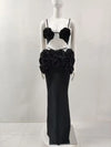 Black White Color Women Sexy Sleeveless V-Neck Bodycon 2 Pieces Bandage Long Dress Florals Celebrate Nightclub Party Outfit