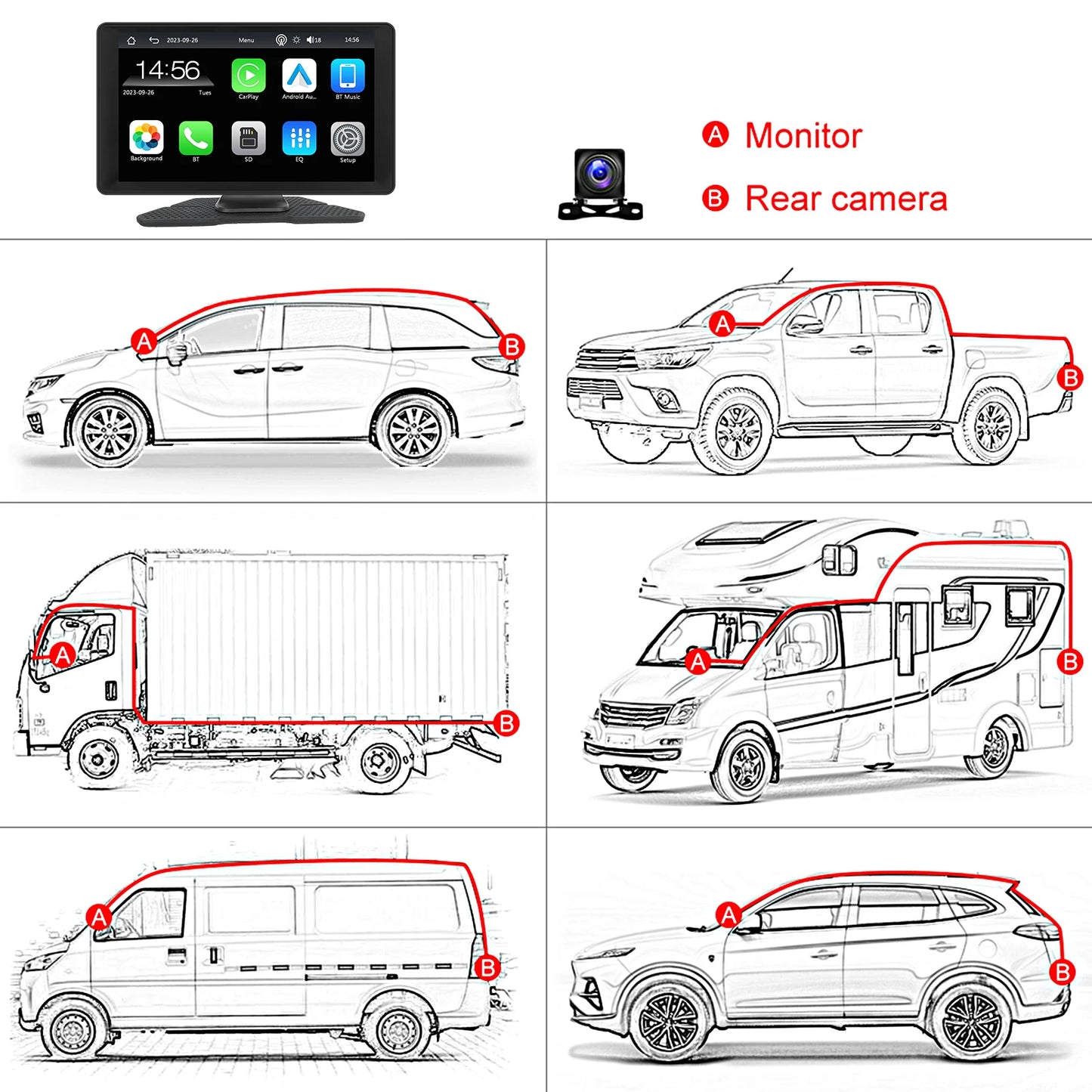 Podofo 9" Car Radio Multimedia Video Player Wireless Carplay Android Auto Car Mirror DVR Recorder Dashboard For Nissan Toyota