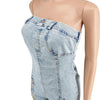 Rompers Women One Piece Elegant Splice Denim Jumpsuits Sexy Slim Fit Strapless Sleeveless Short Pants Sheath Playsuits