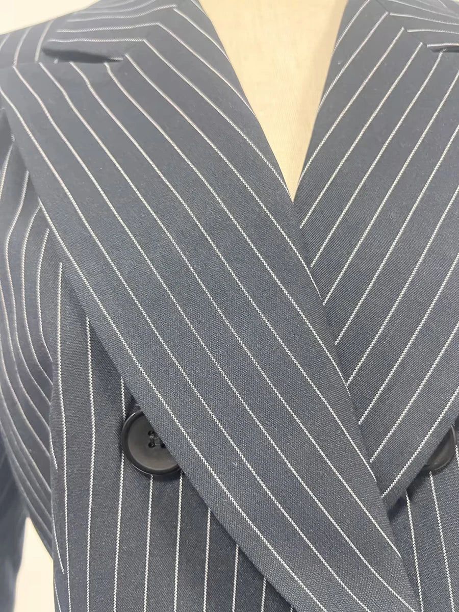 TWOTWINSTYLE Striped Temperament Blazers For Women Notched Collar Long Sleeve Tunic Patchwork Double Breasted Coats Female New