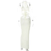 BWQ Knitted Lace Up Halter Midi Dress Women Bodycon Sexy Streetwear Party Club Outfits Beach Crochet Long Dress Fall Winter