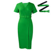 2024 summer new short sleeve V-neck waist solid color Tunle pencil skirt dress