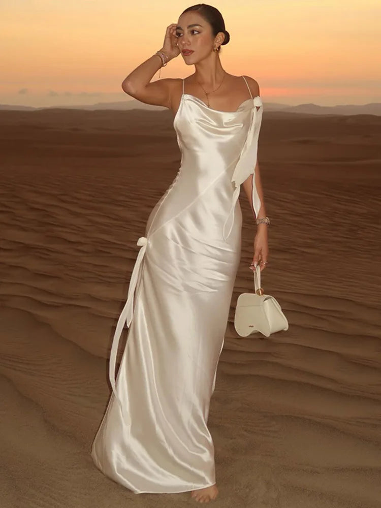Sexy Ladies Lace Satin Dress Fashionable Elegant Backless Long Skirt 2025 New Party Evening Dress Dress Beach Vacation Style