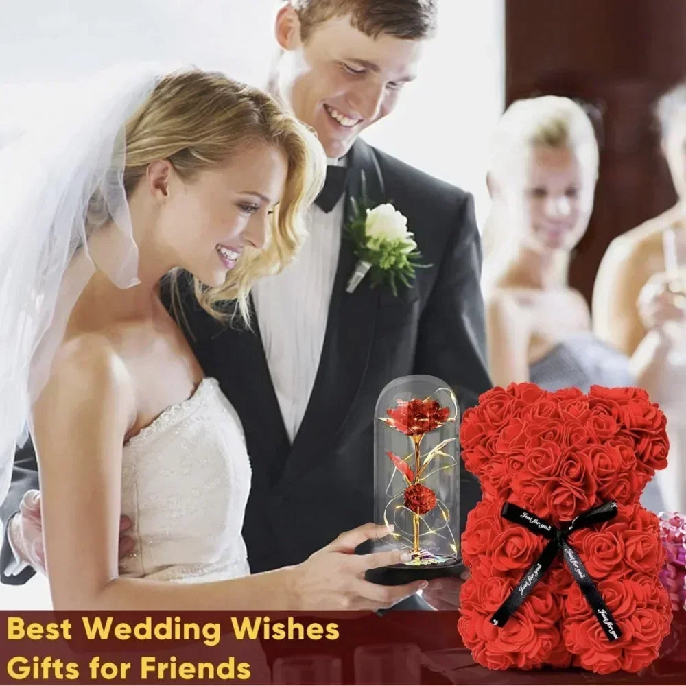 Artificial Flower Eternal Rose Teddy Bear for  Birthday Anniversary Gifts & Decor Miniatures A for my girlfriend Valentine's Day