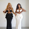 Black White Color Women Sexy Sleeveless V-Neck Bodycon 2 Pieces Bandage Long Dress Florals Celebrate Nightclub Party Outfit