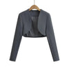 2023 Autumn V neck Open stitching Cropped Blazer Women Full Sleeve Short Suits Fashion Outerwear