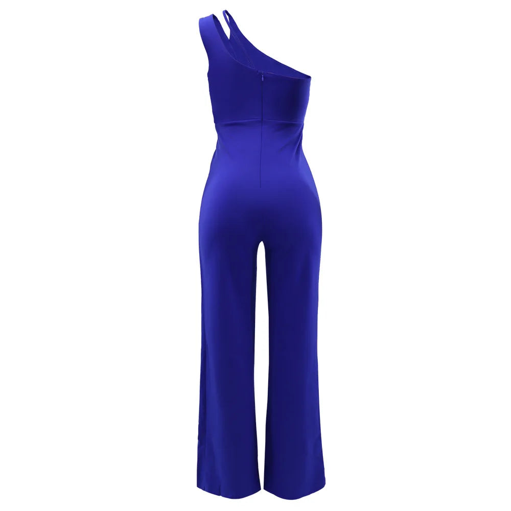 Summer New Vintage Chic Women's Fashion Sexy Sleeveless Single Shoulder Sling High Waist Commuter High Waist Straight Jumpsuit