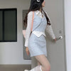 Spring Elegant Vintage Knitted Suits Women Even Party Clothing Korean 3 Piece Dress Set Office Lady Sweater Vest + Mini Skirt