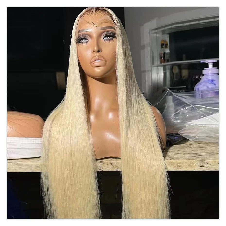 13x6 Lace Frontal Wig Brazilian Straight Human Hair Wig 2 Tone Dark Root 1B 613 Ombre Blonde Lace Front Wigs For Black Women 40"