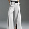 Yeezzi Urban Female Suit Pants 2025 New Fashion Black White Color Loose Straight Pant High-Waisted Pleated Split-Front Trousers