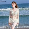 Bikini Sets Women Long Sleeve Irregular Three Pieces Lace-up Summer Sun-proof Vintage European Style Sexy Swimwear Beach Outfit