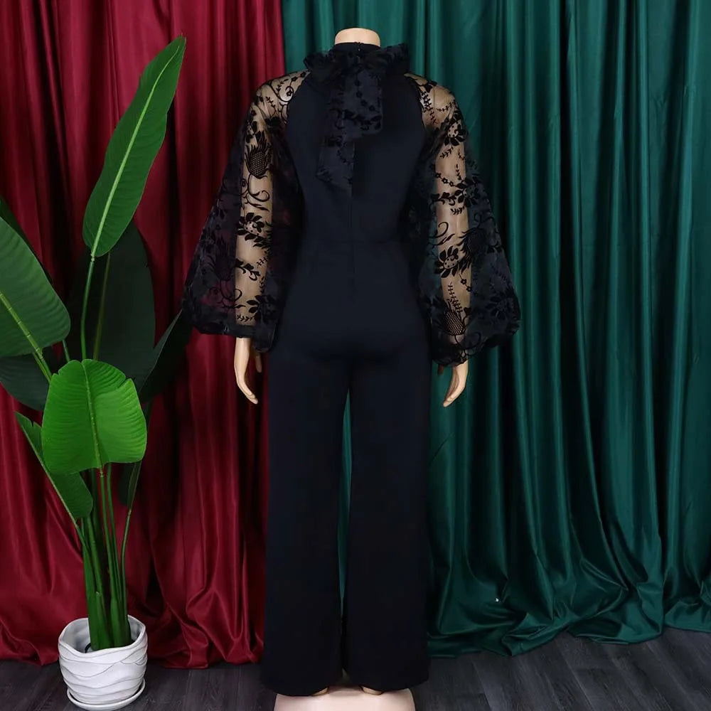 Elegant Jumpsuits for Women Luxury Round Neck Full Sleeve Belt Waisted High Waisted Straight Female Birthday Party Celebrate New