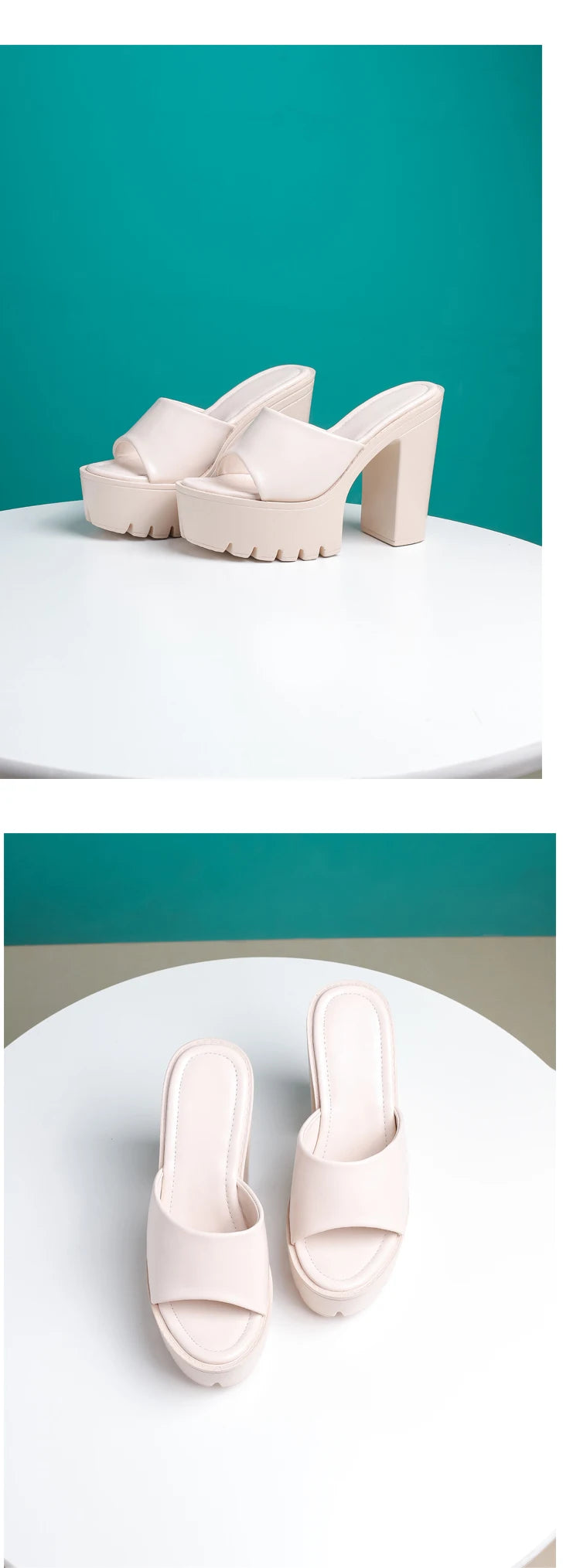 Eilyken Summer Fashion Women's Slippers Banquet Nightclub Platform Chunky High Heels Slide Mule Shoes Green White Sandals