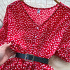 Summer Pleated Women Buttons Dresses Casual Beach Holiday Short Sleeve V Neck Woman Midi Dress Bohemian Mujer Vestidos