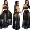 CM.YAYA Women Mesh See Though Two Piece Set Sexy Beach Strapless Tops and Pleated Maxi Skirts Matching Set Summer Outfits