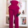 Women Elegant Two Piece Pants Set Female Office Wear White Mesh Sleeves Slim Top and Slacks Pant Sets Sexy Chic Spring Outfits