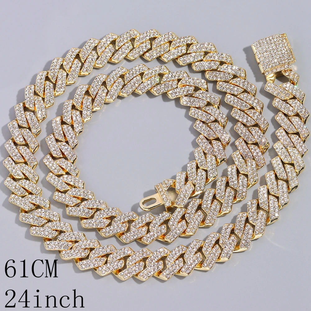 Caraquet Punk Hip Hop Cuban Link Chain Choker Necklace Iced Out Rapper Crystal Necklace Fashion Bling Rhinestone Jewelry Gift
