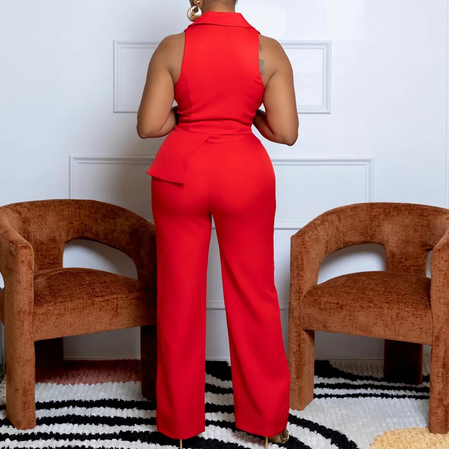 C8604 Foreign Trade Women's Fashionable Sexy Chain Collar Wide Leg African Jumpsuit Casual Style Long Dress For Ladies