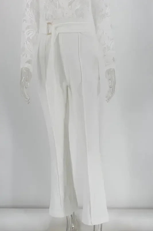 White Jumpsuit Women Overalls Elegant Lace Long One Piece High Waist Feather Y2k Sexy Wedding Party Night Evening Rompers