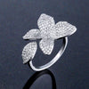 ZAKOL Luxury Sparkling Leaf Flower Micro-paved Zirconia Open Rings for Women Delicate Bridal Wedding Jewelry RP2034