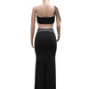 Luxury Celebrities Evening Club Outfit for Women Sexy Black Single Shoulder Diamonds Long Skirts and Crop Tops Two 2 Pieces Suit