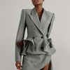TWOTWINSTYLE Solid Spliced Ruffles Blazers For Women Notched Collar Long Sleeve Patchwork Button Casual Blazer Female Clothing