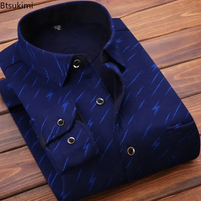 High Quality Men's Clothing 2024 Men Long Sleeve Thick Warm Shirt Tops Fashion Men Print Handsome Versatile Shirts Formal Shirts