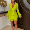 FANAN Elegant Women Double Breasted Tassel Hem and Long Sleeve Notched Collar Lace Waist Patchwork Blazer Dress Vestidos 2022