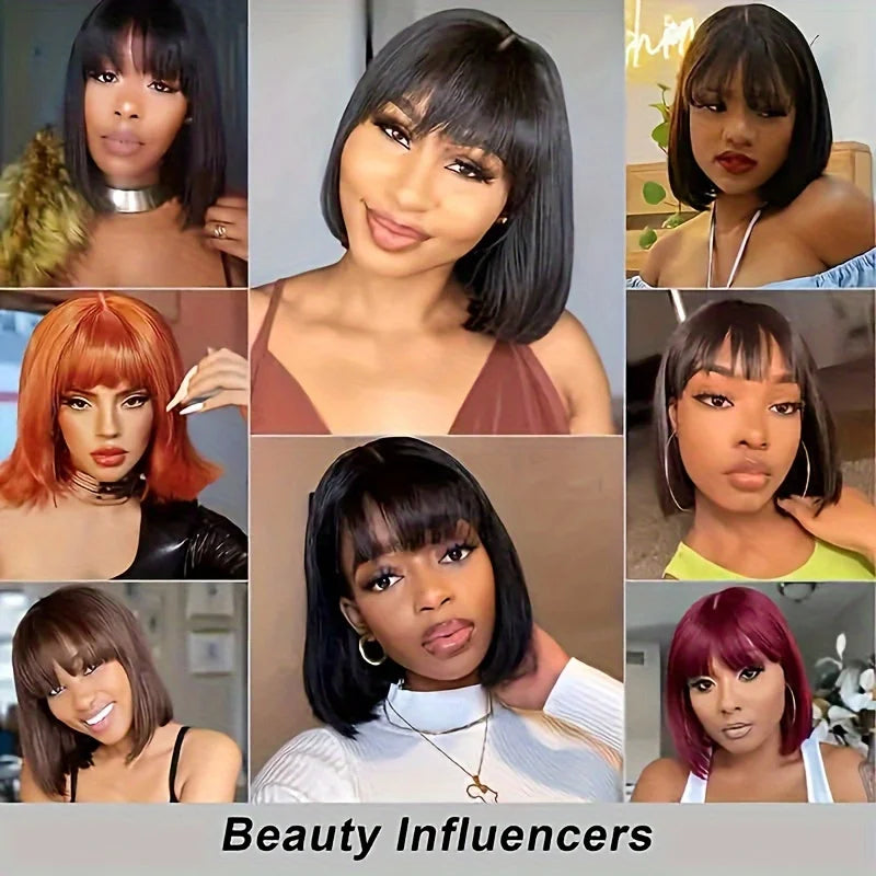 Choice Short Bob Wig Bone Straight 100% Human Hair With Bangs  3x1 Lace Middle Part Wigs For Black Women Bob Wigs