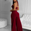 Wishyear Sexy Black Women's Halter Bandage Cross Top amd Wide Leg Pants Two 2 Piece Sets Sexy Night Club Party Evening Outfits
