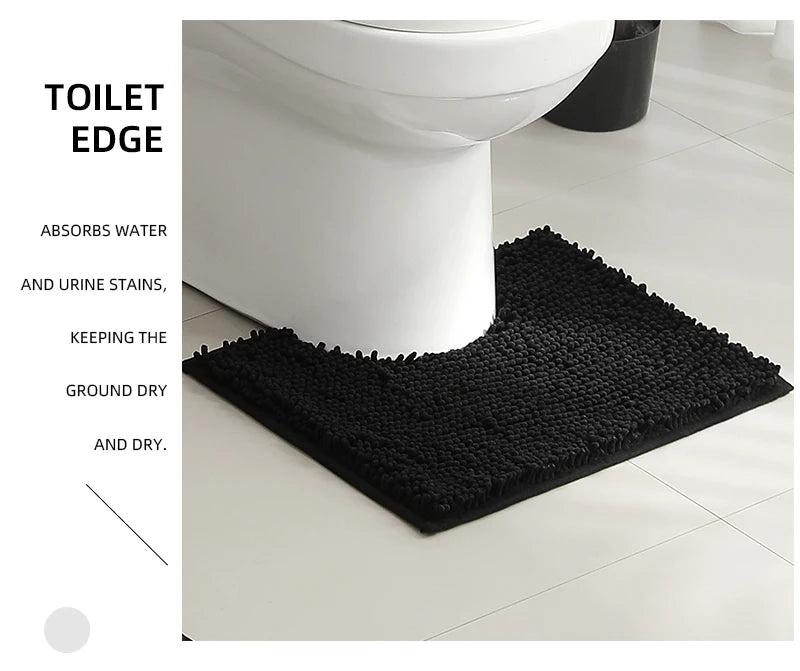 3-piece bathroom chenille floor mat, absorbent anti slip bathroom carpet, bathroom U-shaped foot mat, toilet lid, TPR anti slip