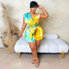 CM.YAYA Women Tie Dye Print Beach Sleeveless V-neck Sashes Sexy Party Club Playsuits Jumpsuit 2025 Summer One Piece Suit Rompers
