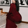 Tossy Female Pleated Sexy Maxi Dress Patchwork Twist Slim Long Sleeve Solid Y2k Autumn Streetwear Dress Women's Bodycon Dress