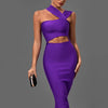 Bandage Dresses for Women 2022 Purple Bodycon Dress Evening Party Elegant Sexy Cut Out Midi Birthday Club Outfit Summer New
