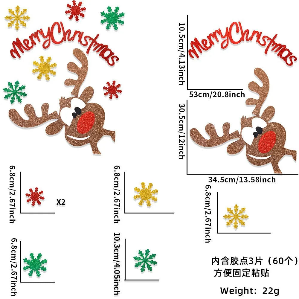 Christmas Door Window Stickers Felt Cloth Snowman Santa Claus Elk Wall Sticker Christmas Home Decoration Happy New Year 2024