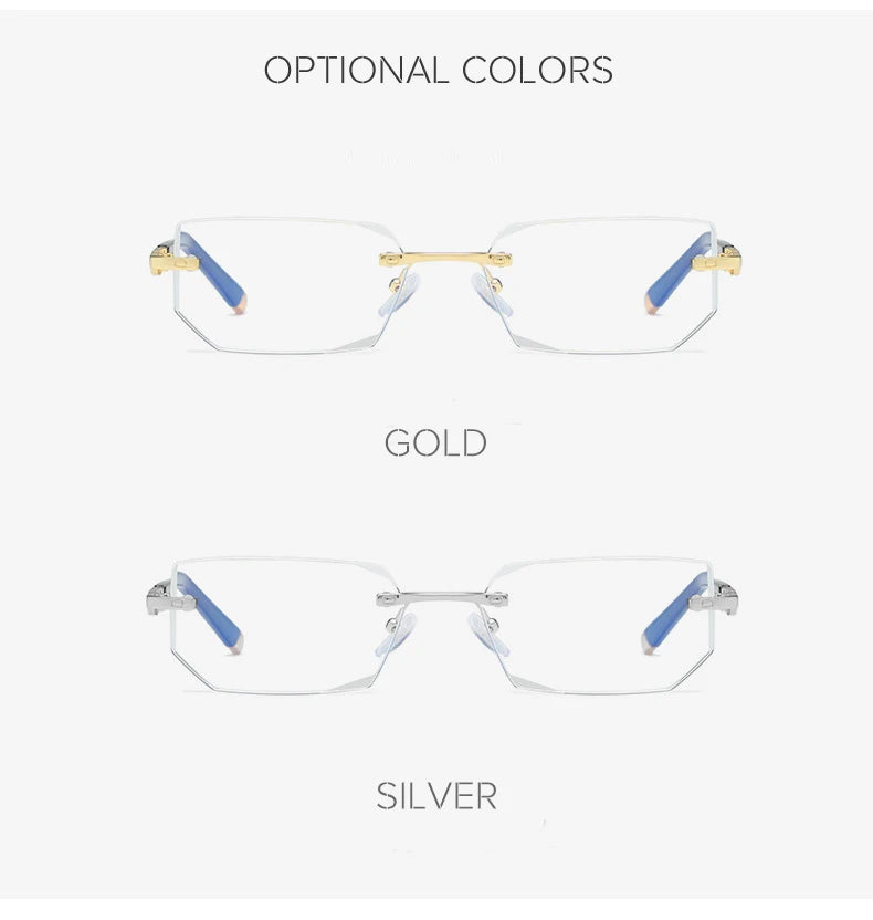 Men Blue Light Blocking Reading Glasses Women Dimond Cutting Rimless Eyeglasses Frame Anti Fatigue Hyperopia Presbyopic Eyewear