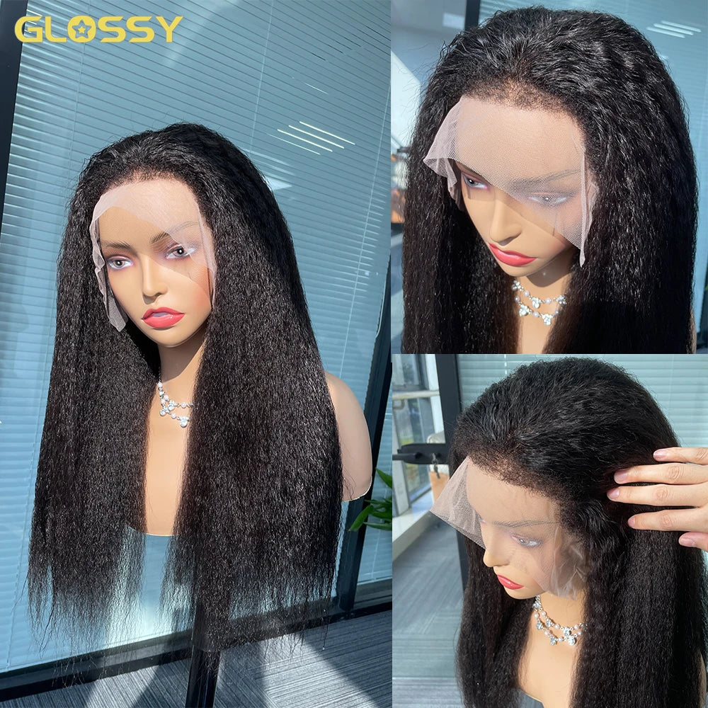 250% 13x6 hd lace frontal kinky straight human hair wigs For Women Glueless Brazilian 13x4 Yaki Straight lace front Wig On Sale