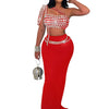 Luxury Celebrities Evening Club Outfit for Women Sexy Black Single Shoulder Diamonds Long Skirts and Crop Tops Two 2 Pieces Suit
