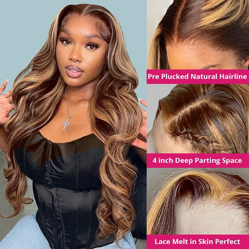 360 HD Lace Frontal Wigs 4/27 Highlight Wig Body Wave 13×6 13X4 Lace Front Wigs For Women Human Hair Loose Wave Virgin Brazilian