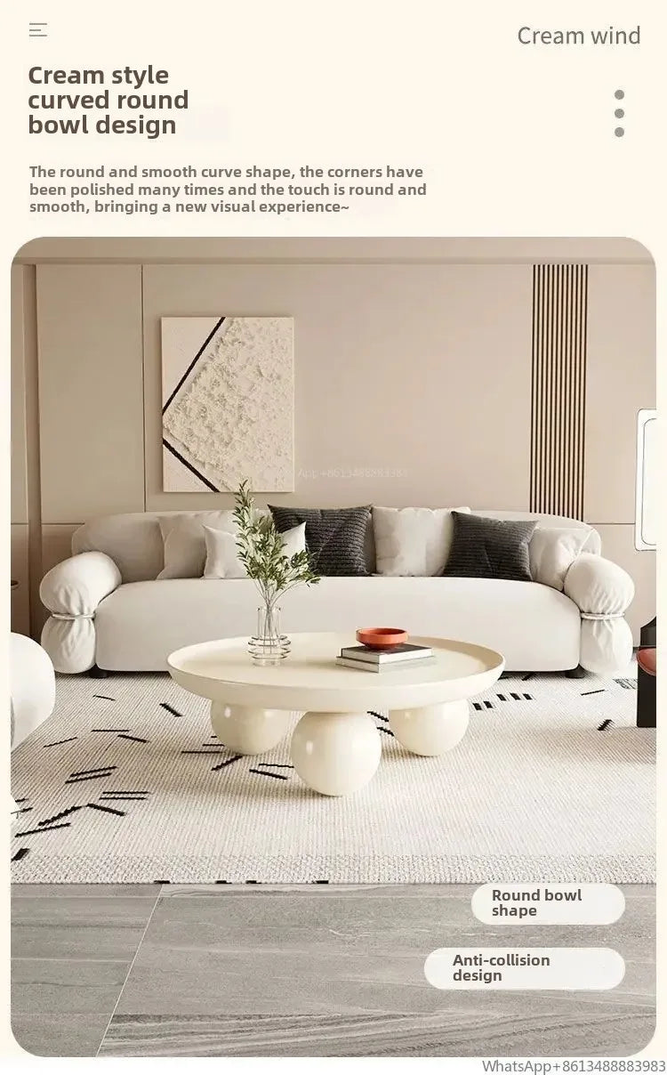 Nordic Combination Bedroom Coffee Table Simple Light Luxury Household Cream New Round Living Room Modern Small Apartment