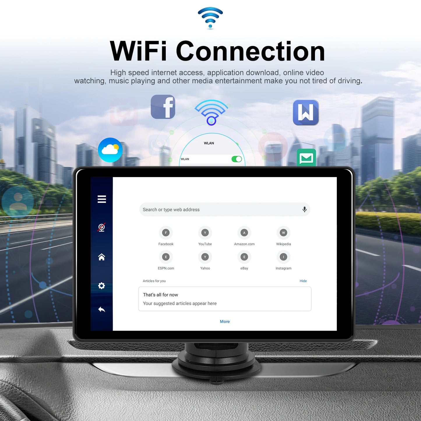 Podofo Universal Car Screen 8-Inch Multimedia WIFI Video Player Wireless Carplay Screen for Apple or Android 4+64GB Navigation