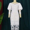 Elegant Women White Lace Dress Puff Sleeve Embroidery Pencil Dress Large Size 4XL Ladies Wedding Birthday Dinner Evening Clothes