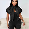 Women Clothes Sexy Female Fitness Gym Jumpsuit Shorts Acid Wash Vintage Bodycon Romper One Piece Short Sleeve Jacket 2 Piece Set