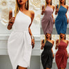 Summer Women's Fashion Dress Commuting Style 2025 New Pure Color Sleeveless Off-shoulder Asymmetrical Belt Evening