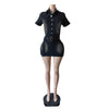 2025 New Denim Short Sleeve Dress Women Modest Sexy Summer Stylish Slim Stretch Acid Wash Vintage Belt Jean Bodycon Dresses