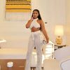 2025 Summer New Fashionable Women's Two Piece Solid Color Neck Hanging Skirt Top with Hollow Pocket Pants Set