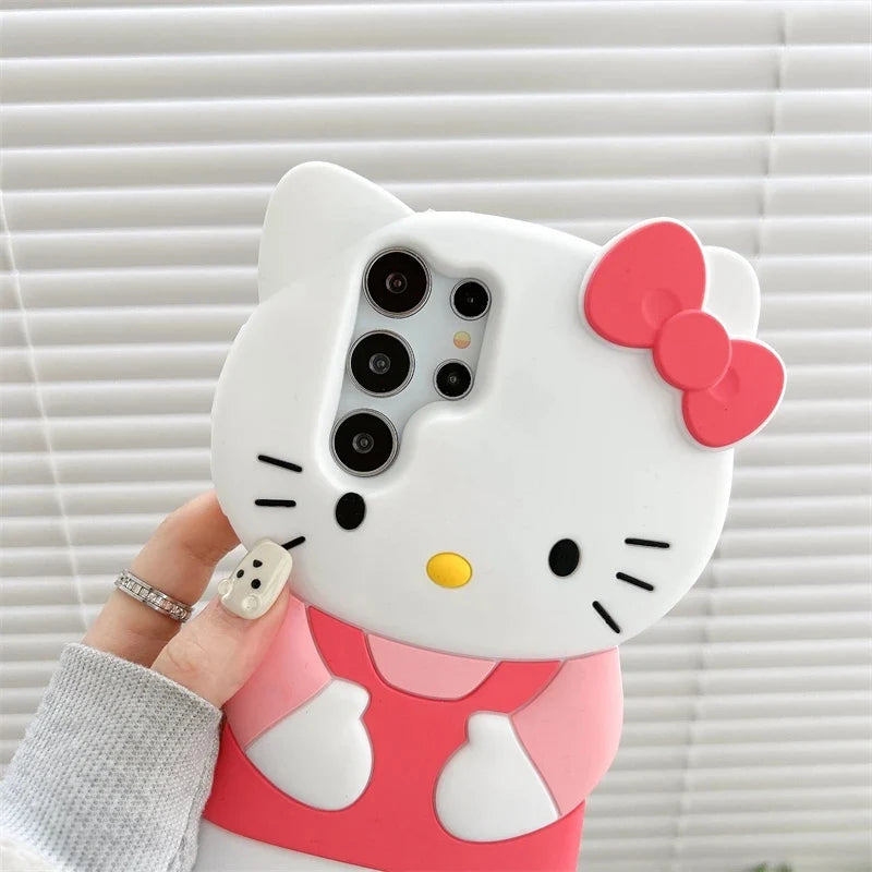 For Samsung Galaxy S24 S23 S22 S21 Plus Ultra S20 FE Silicone Bow Pink Hello Kitty Soft Cover Case