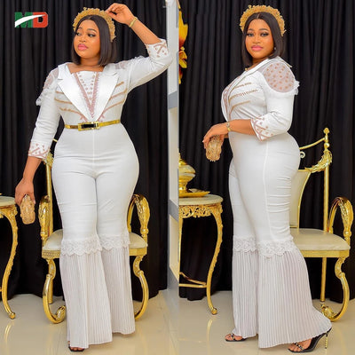 MD New African Women Long Jumpsuit 2023 Spring Summer Wedding Party Rompers Pants Set Dubai Turkey Ladies Dashiki Ankara Outfit