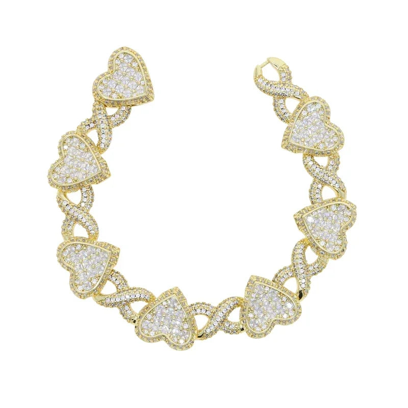 2025 Iced Out Bling Full Paved 5A Cubic Zirconia CZ Heart Charm Infinity Chain Choker Necklace Jewelry For Women Men
